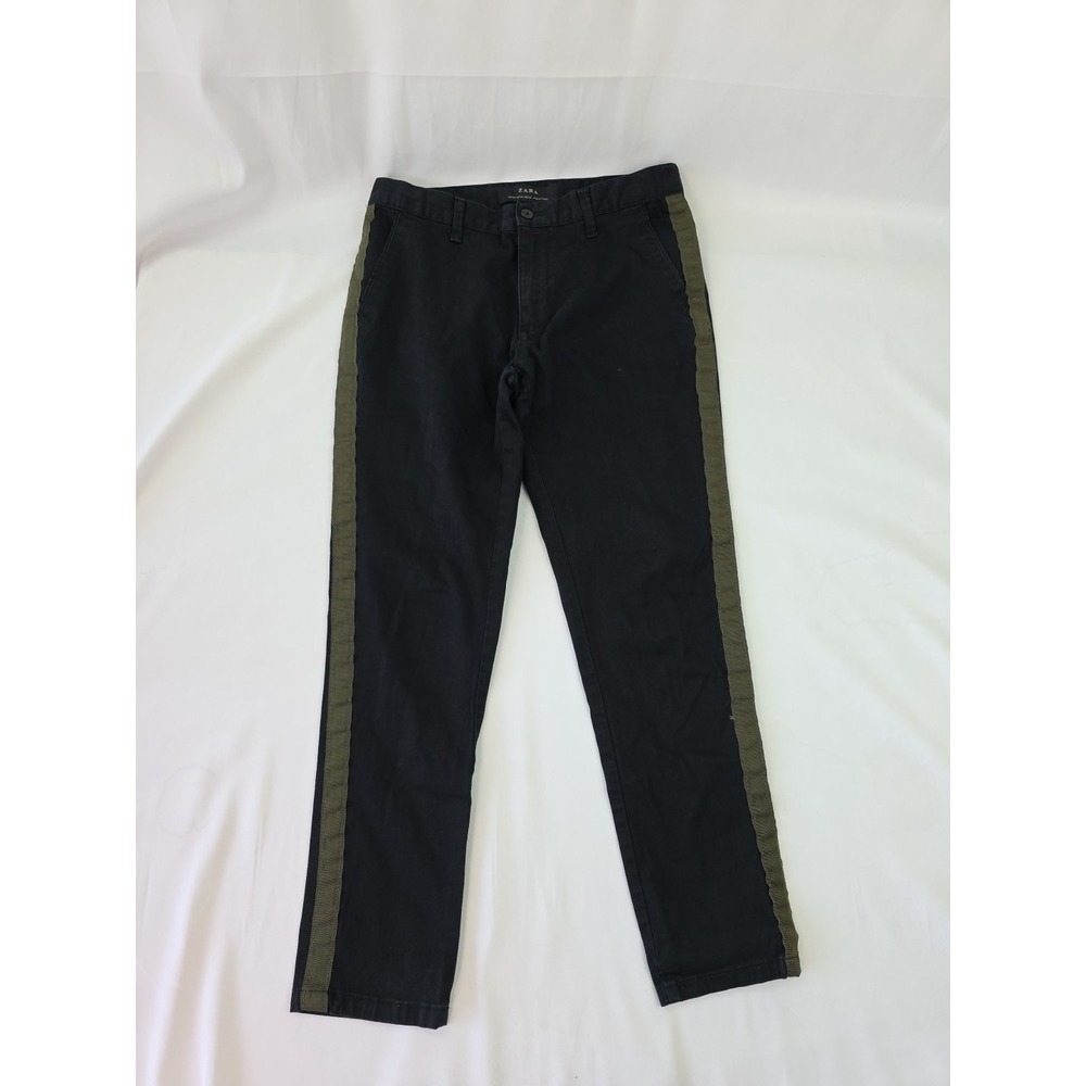 Zara Basic Side Striped Trouser Black W/ Green Stripe Size 30